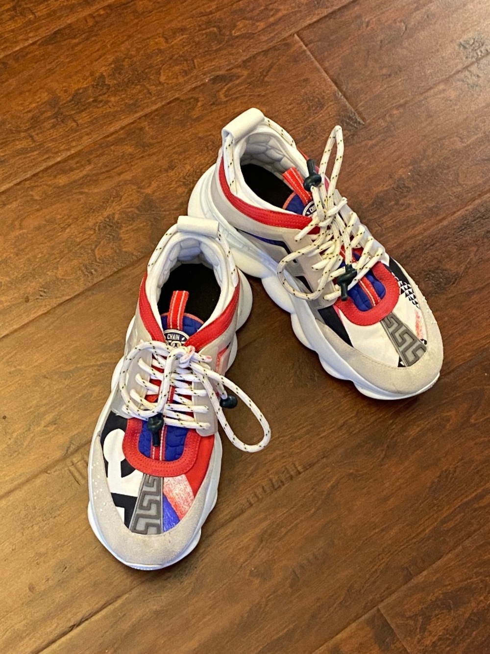 Versace Authentic Chain Reaction Leather Trainer Sneakers Size 8.5 (EU 38.5)